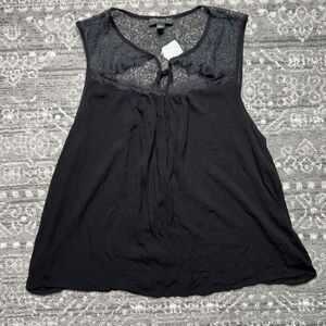 FOREVER 21 + NWT Black Lace Crinkle Top Blouse 3X Tie Neck Whimsygoth Romantic